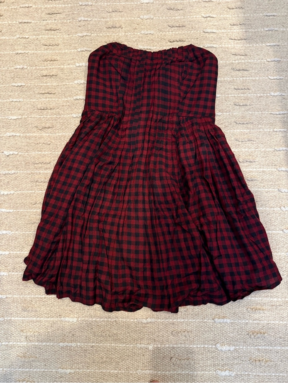 Kimchi Blue Red and Black Plaid Strapless Dress